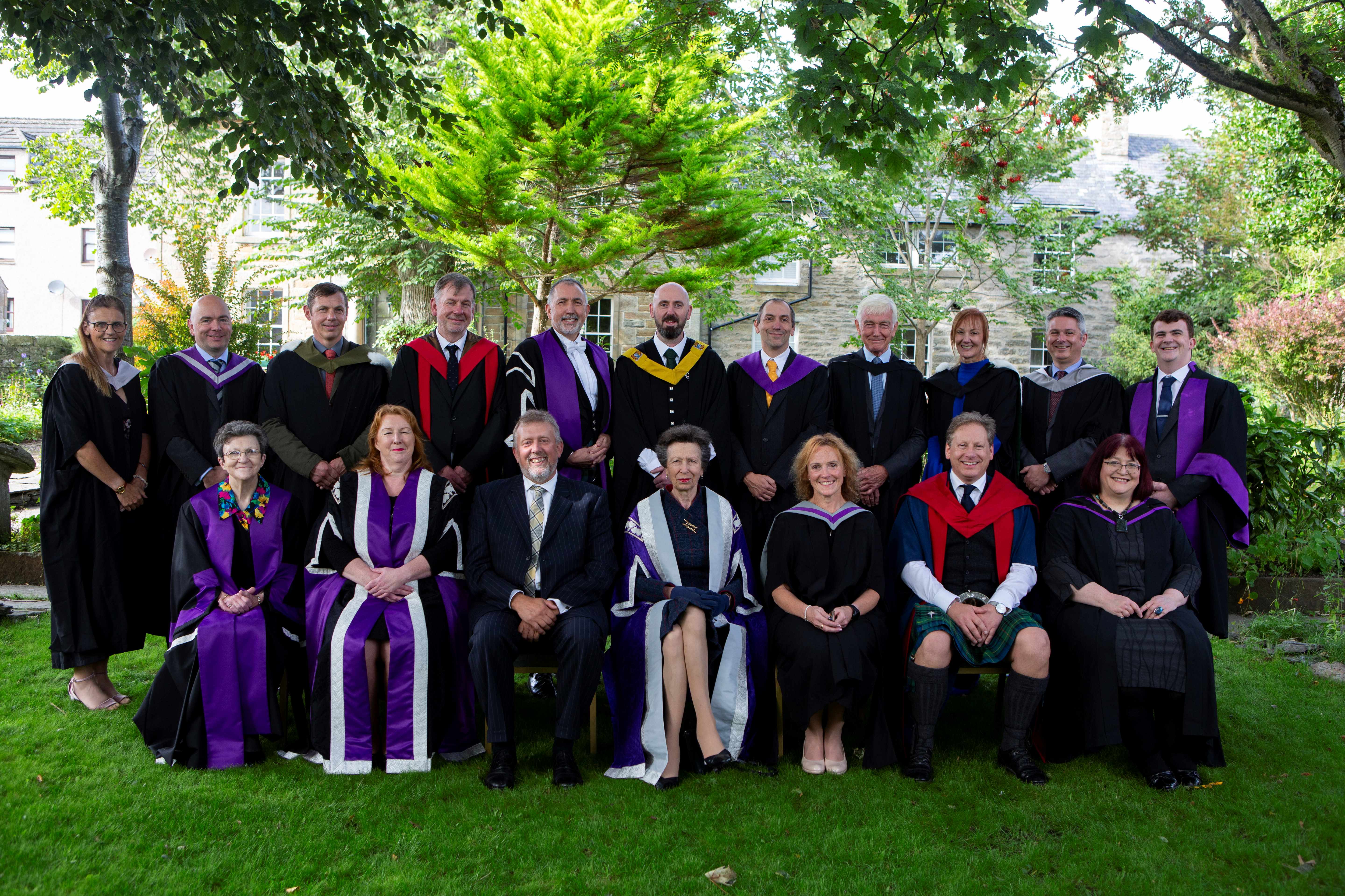 HRH Princess Royal with UHI staff in the gardens of the Pentland Hotel, Thurso, prior to the celebration of success and achievement ceremony