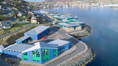 Aerial of Shetland harbour