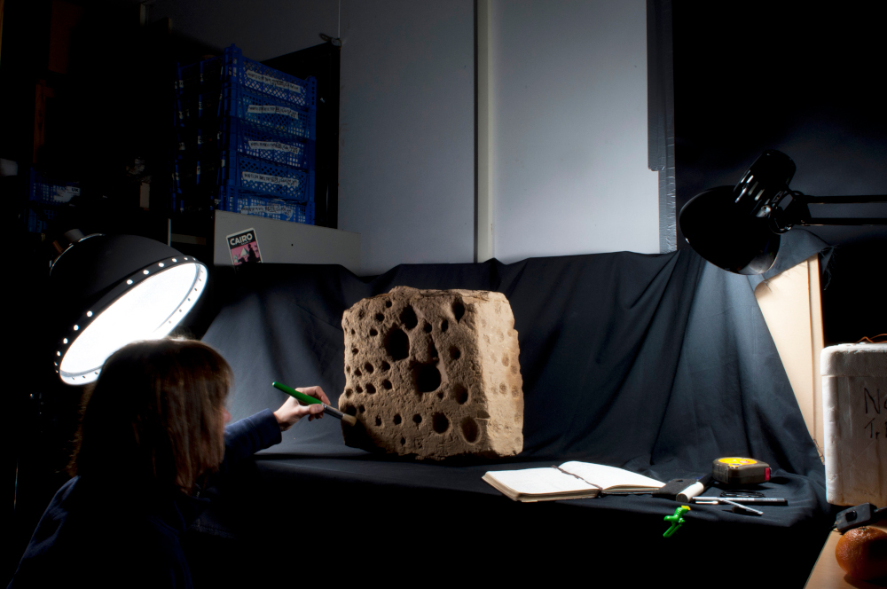 Preparing an artworked stone unearthed at the Ness of Brodgar