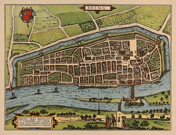 An early modern print map of the town of Bremen