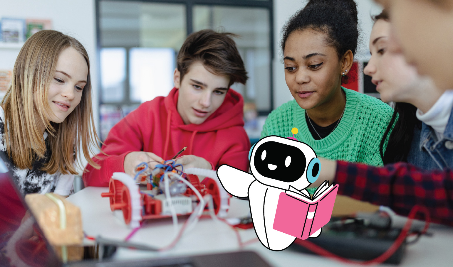 Two people looking at STEM equipment