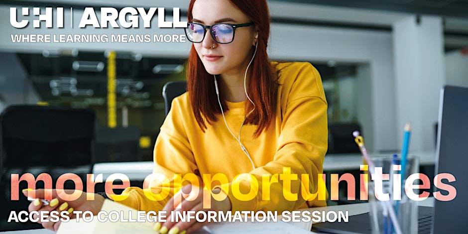 Student studying at a laptop, with the words 